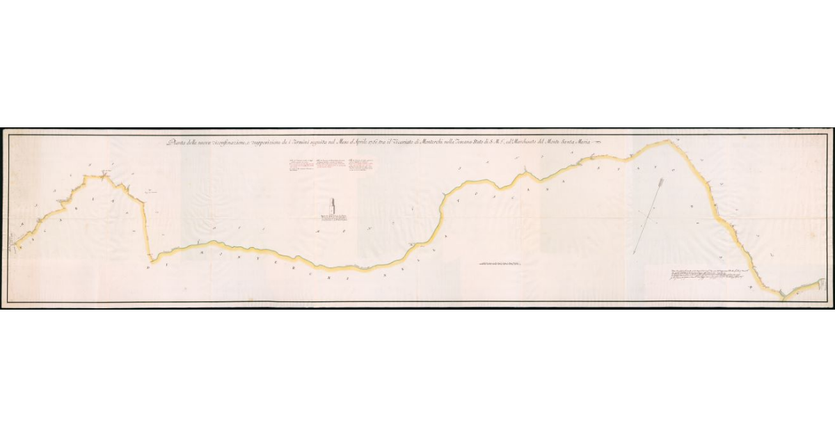 Pianta della nuova riconfinazione, e reapposizione de i Termini seguita nel Mese d'Aprile 1761, tra il vicariato di Monterchi nella Toscana Stato di S.M.I ed il Marchesato del Monte Santa Maria