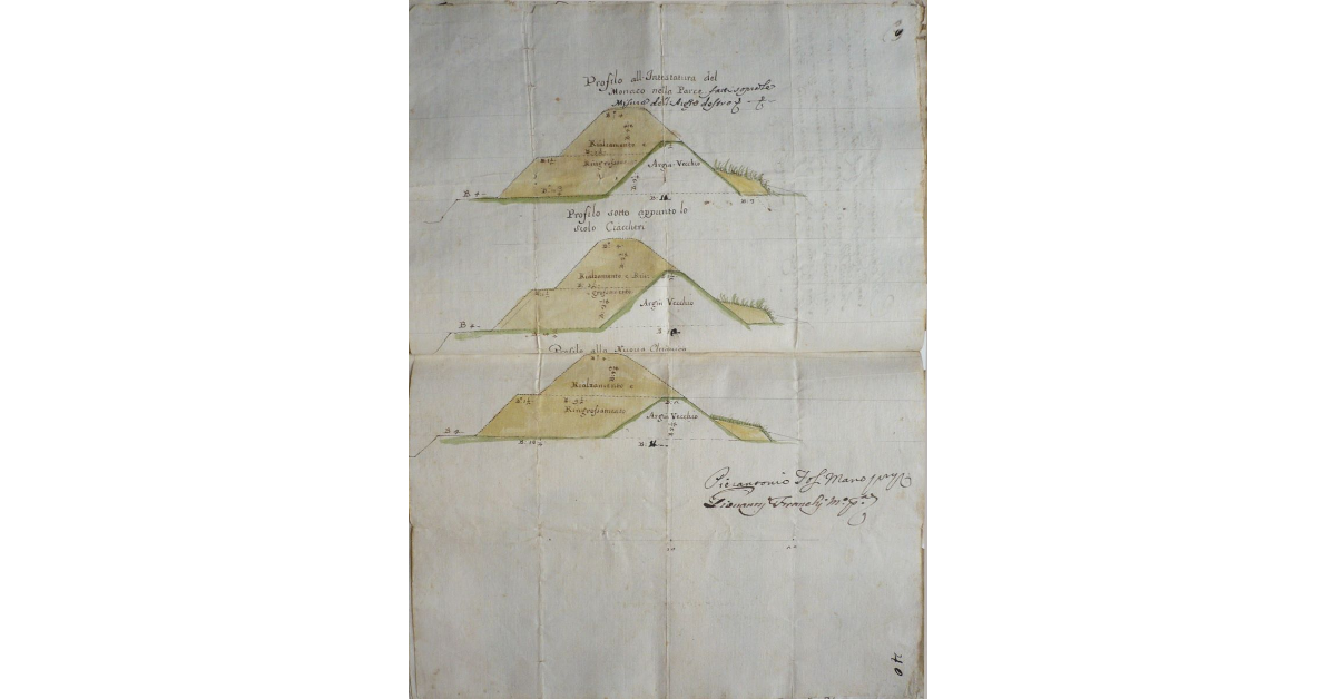 Profilo all'Intestatura del Monaco nella Parce/Profilo sotto appunto lo Scolo Ciaccheri/Profilo alla Nuova Chiavica