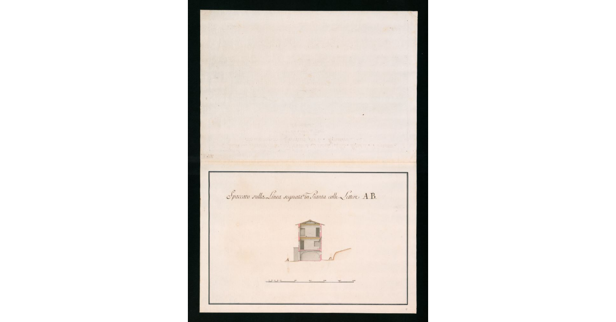 Piante e spaccato della Fabbrica a levante della Moja di S. Giovanni che comprende i quartieri per i Mojatori. Pianta III