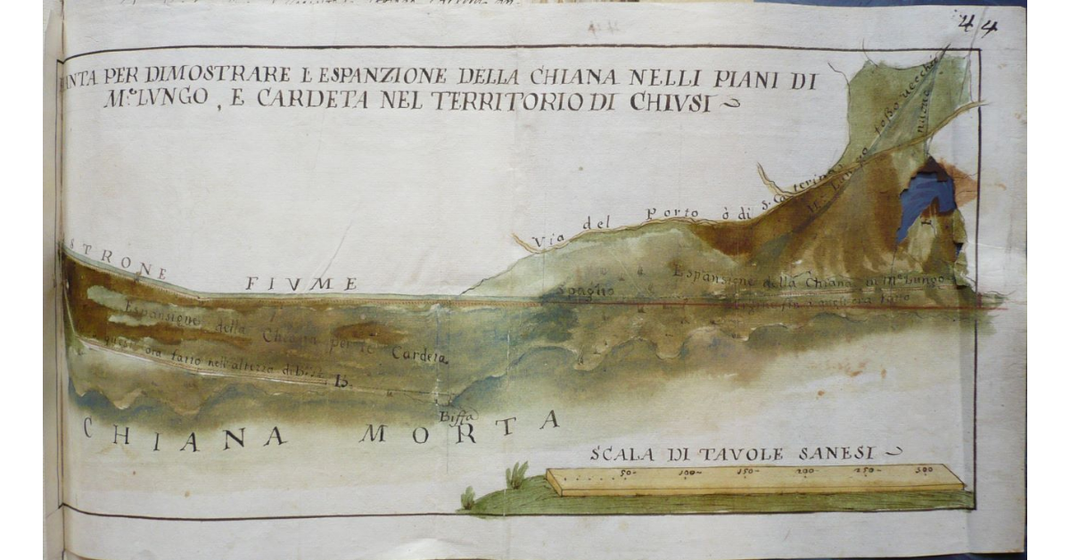 Pianta per dimostrare l'espansione della Chiana nelli Piani di Monte Lungo e Cardeta nel Territorio di Chiusi