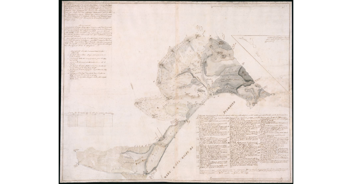 Pianta topografica di una parte del piano d'Alma e di Gualdo dal ponte di pietra del fiume d'Alma fino al mare, torre della Troia formata di concerto dall'alfiere Filippo Grobert e Stefano Pasi ingegneri di Toscana e di Piombino