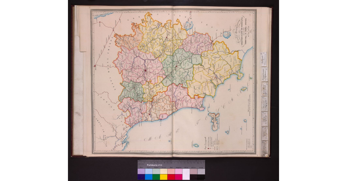 Carta geometrica del Granducato di Toscana divisa per Tribunali di Istanza