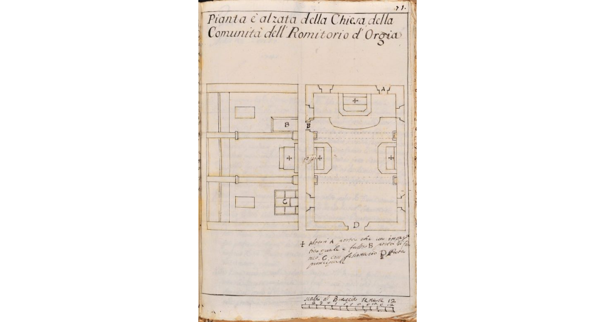 Pianta e alzata della Chiesa della Comunità dell' Romitorio d'Orgia