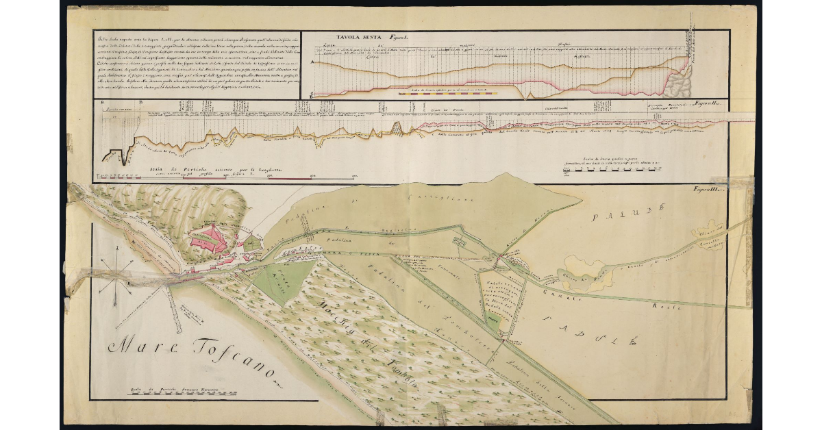 [Mappa e sezioni della parte terminale del Padule di Castiglione]