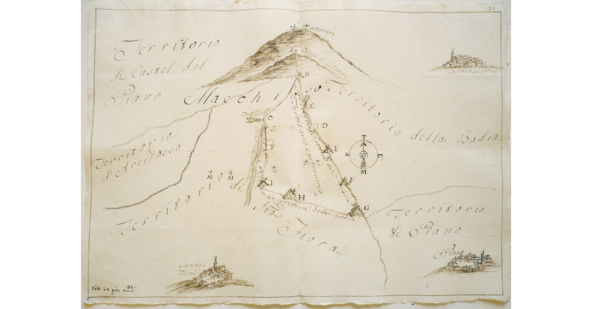 [Pianta dei termini fra la comunità di Abbadia e quella di Santa Fiora]