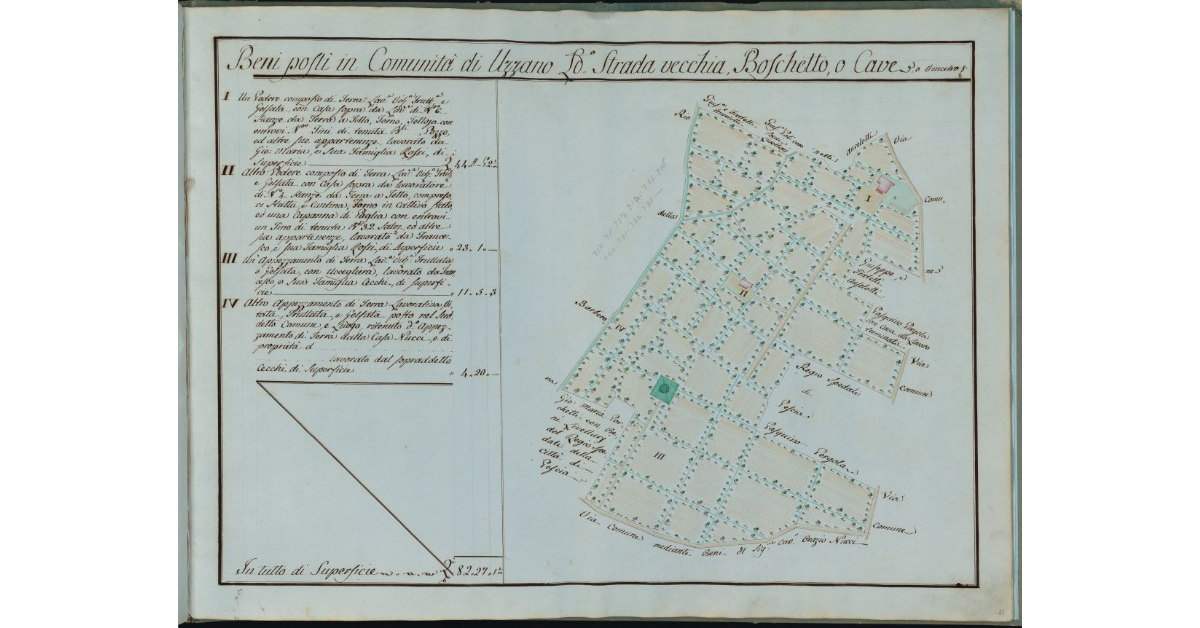 Beni posti in Comunità di Uzzano luogo detto Strada Vecchia, Boschetto o Cave
