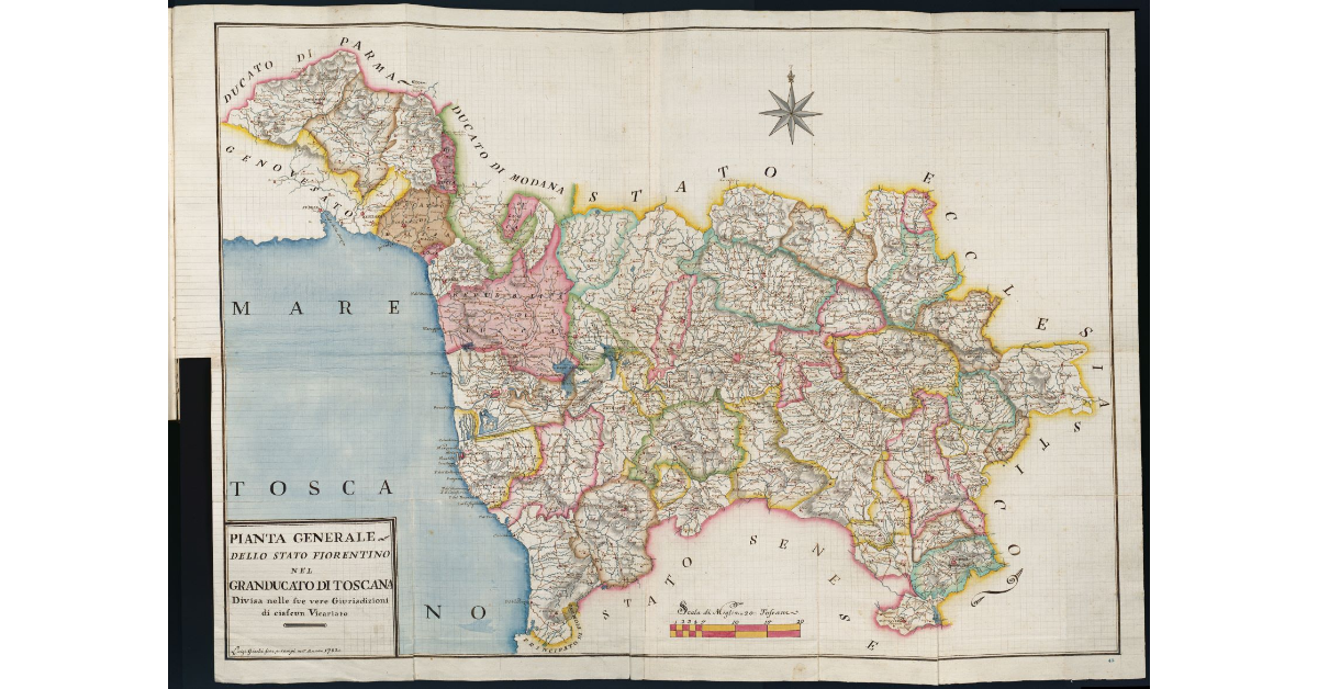 Pianta generale dello Stato Fiorentino nel Granducato di Toscana divisa nelle sue vere Giurisdizioni di ciascun Vicariato