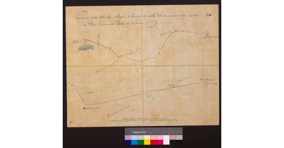 Pianta della strada regia livornese che dalla porta a mare della città di Pisa conduce alla città di Livorno