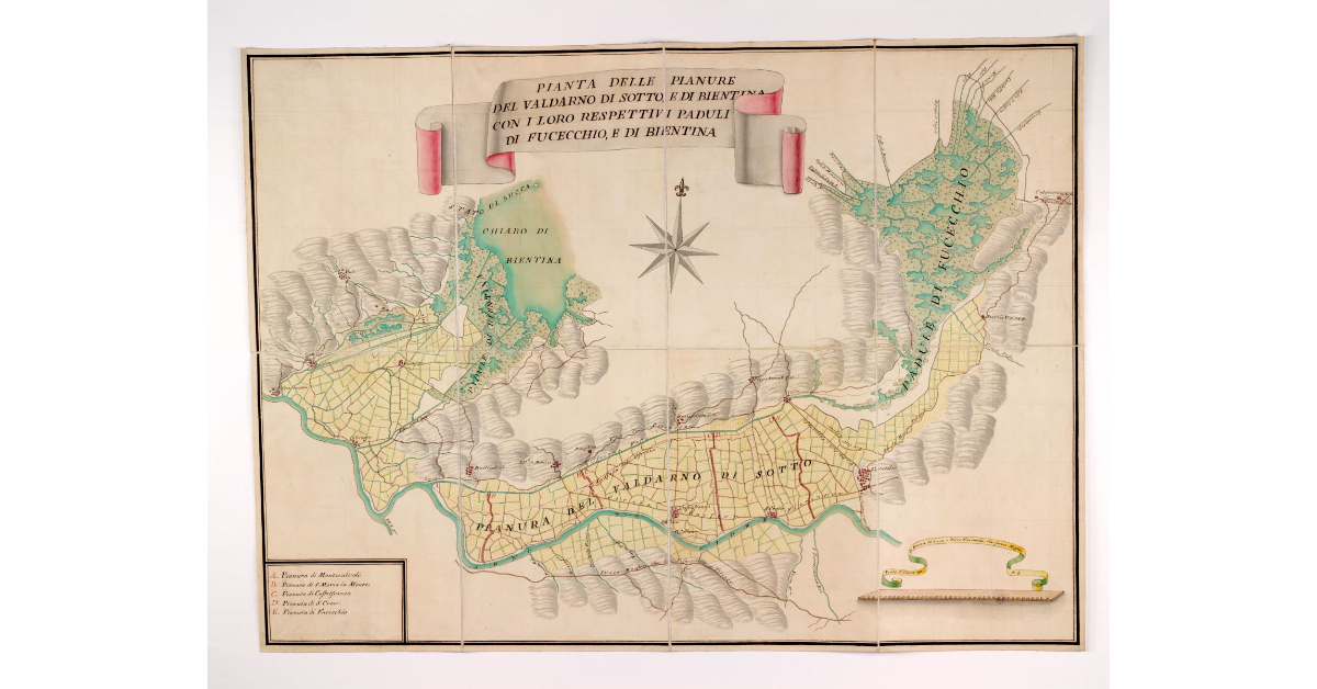 Pianta delle pianure del Valdarno di sotto e di Bientina con i loro rispettivi paduli di Fucecchio e di Bientina