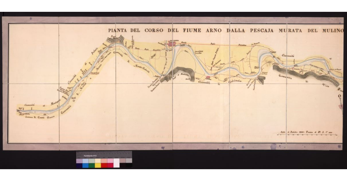 Pianta del corso del fiume Arno dalla pescaia murata del mulino denominato del Callone sotto S. Romano fino al suo sbocco in mare