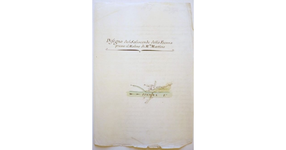 Disegno del Saliscende della Foenna presso il Molino di Monte Martino