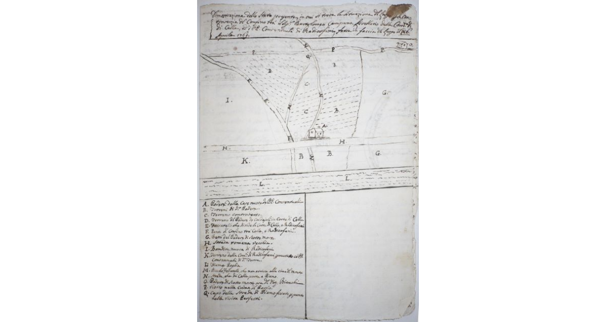 Dimostrazione dello Stato presente in cui si trova la situazione del luogo per la controversia del confino tra il Sig. Bartolomeo Campana, livellario della Comunità di Celle, ed i Padri Conventuali di Radicofani