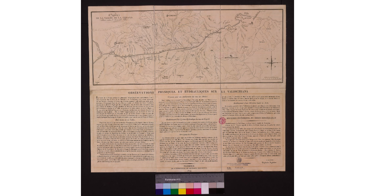 Carte de la vallée de la Chiana située entre l'Arno et le Tibre