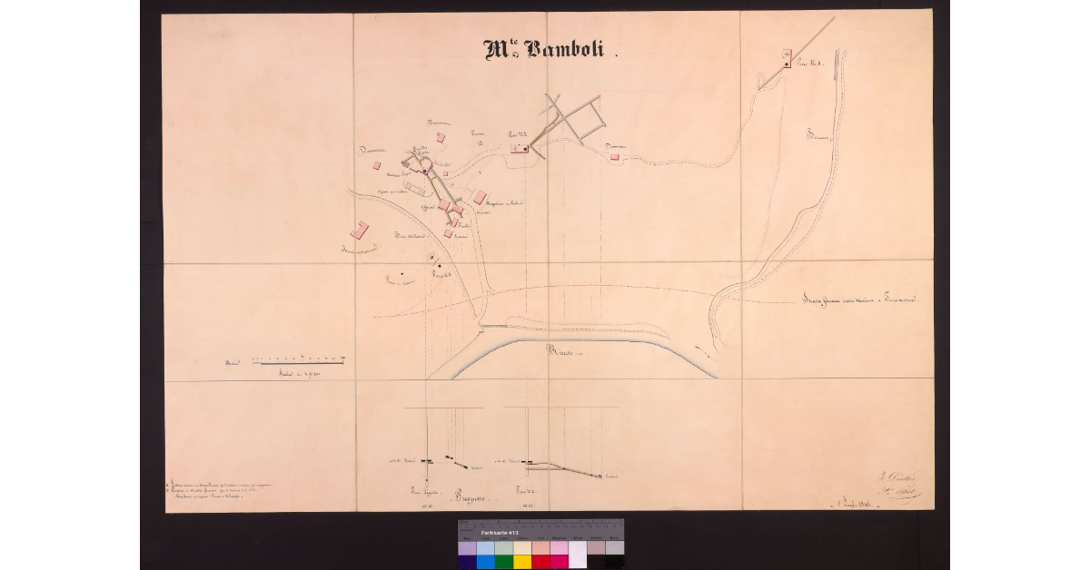 Prospetti dei pozzi e piante della miniera di carbone di Monte Bamboli