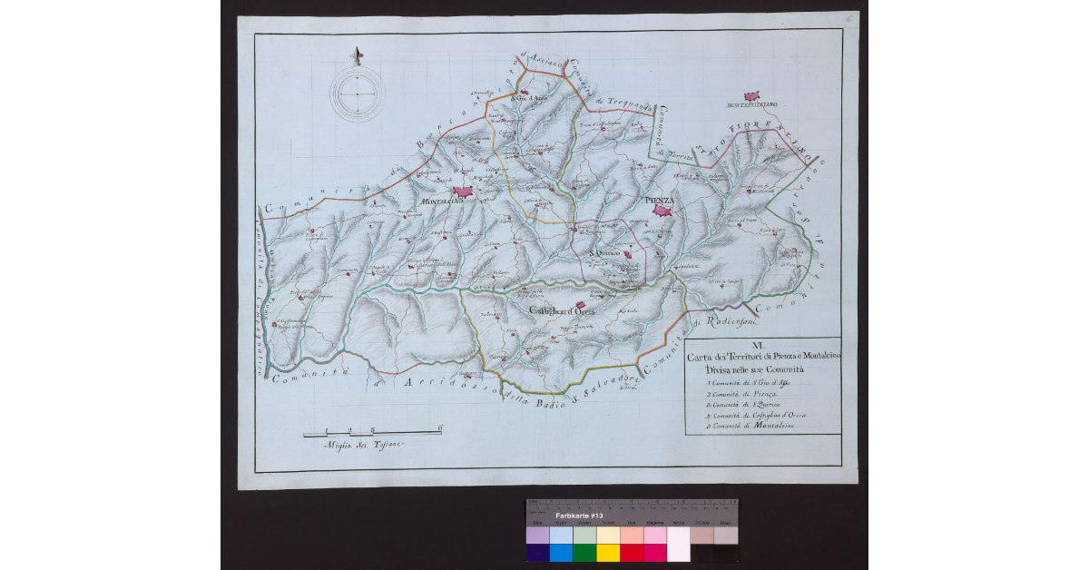 Carta dei Territori di Pienza e Montalcino divisa nelle sue Comunità