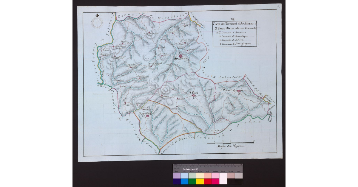Carta dei Territori di Arcidosso e S. Fiora divisa nelle sue Comunità