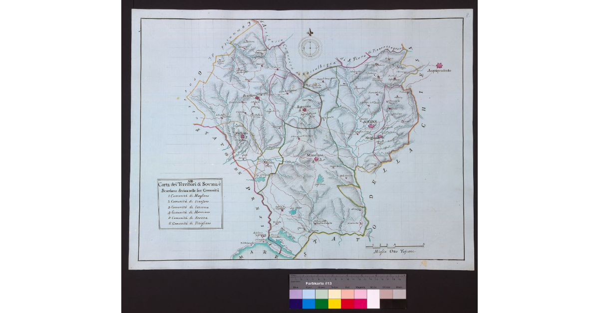 Carta dei Territori di Sovana e Scansano divisa nelle sue Comunità