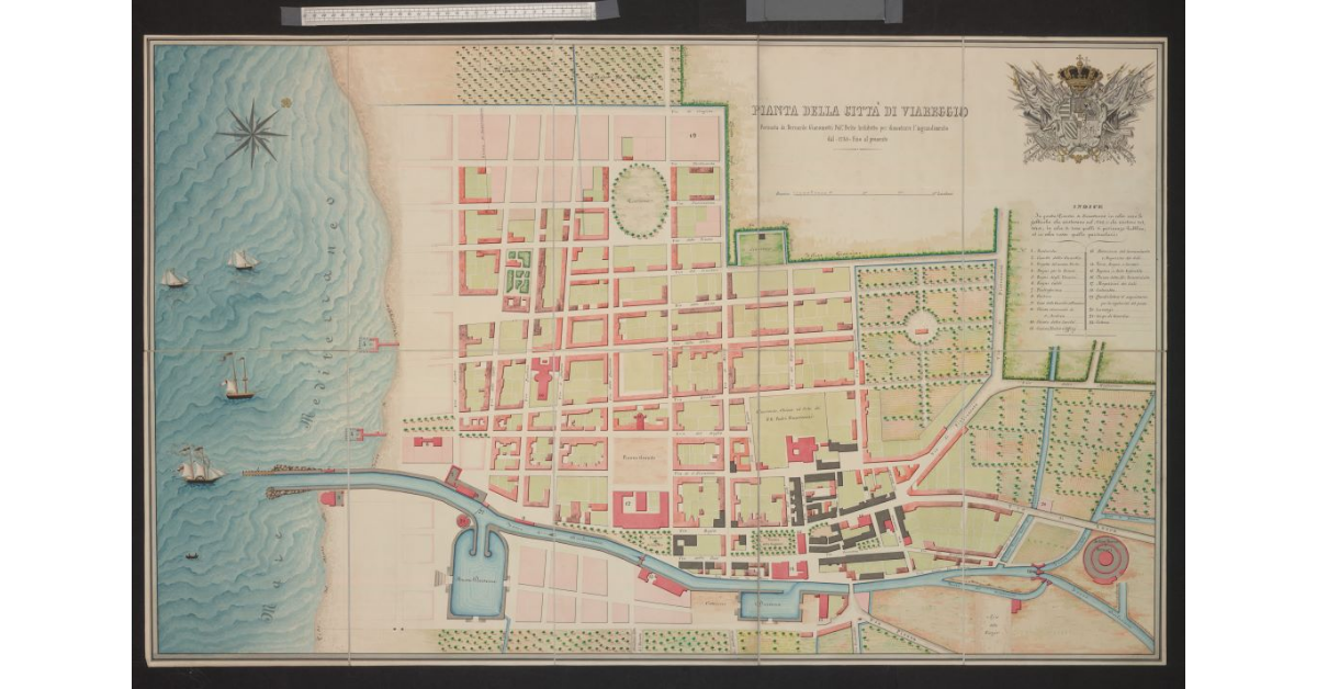 Pianta della Città di Viareggio. Formata da Bernardo Giacometti Pubblico Perito Architetto per dimostrare l'ingrandimento dal 1748 fino al presente