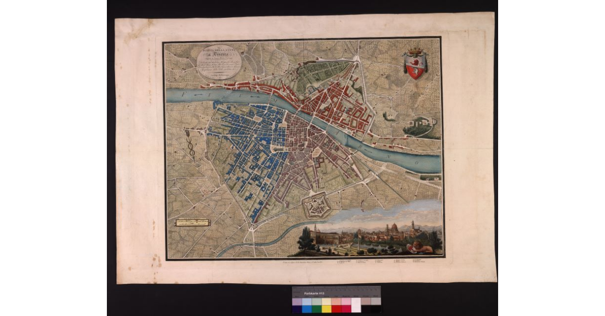 Pianta della città di Firenze disegnata da Cesare Merlini l'anno 1818, dedicata dal medesimo al merito singolare del nobiluomo il Sig. marchese, cav. Tommaso Corsi, ciambellano di S. A. I. e R. il Granduca di Toscana e Gonfaloniere della città suddetta