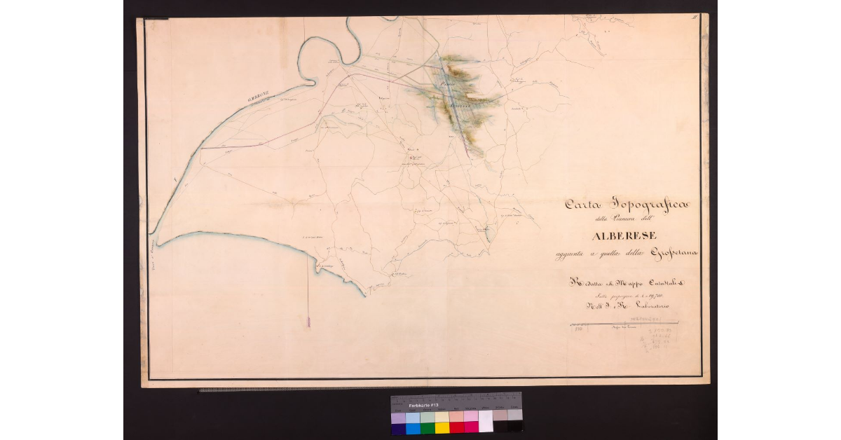Carta topografica della pianura dell'Alberese aggiunta a quella della grossetana, redatta dalle mappe catastali nell'I. e R. Laboratorio, sulla proporzione di 1:19.700