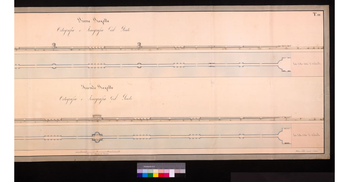 Primo progetto-ortografia e icnografia del ponte; Secondo progetto-ortografia e icnografia del ponte [di Orbetello]