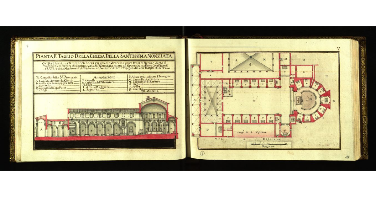 Pianta e taglio della Chiesa della Santissima Nonziata