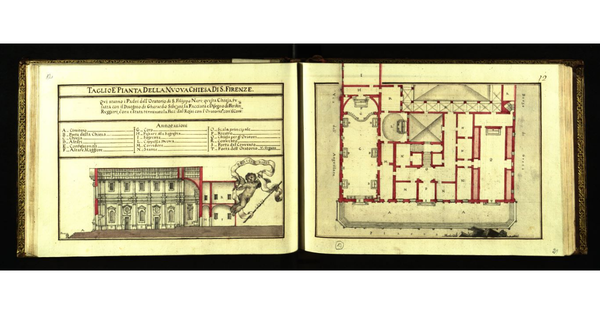 Taglio e pianta della Nuova Chiesa di Firenze