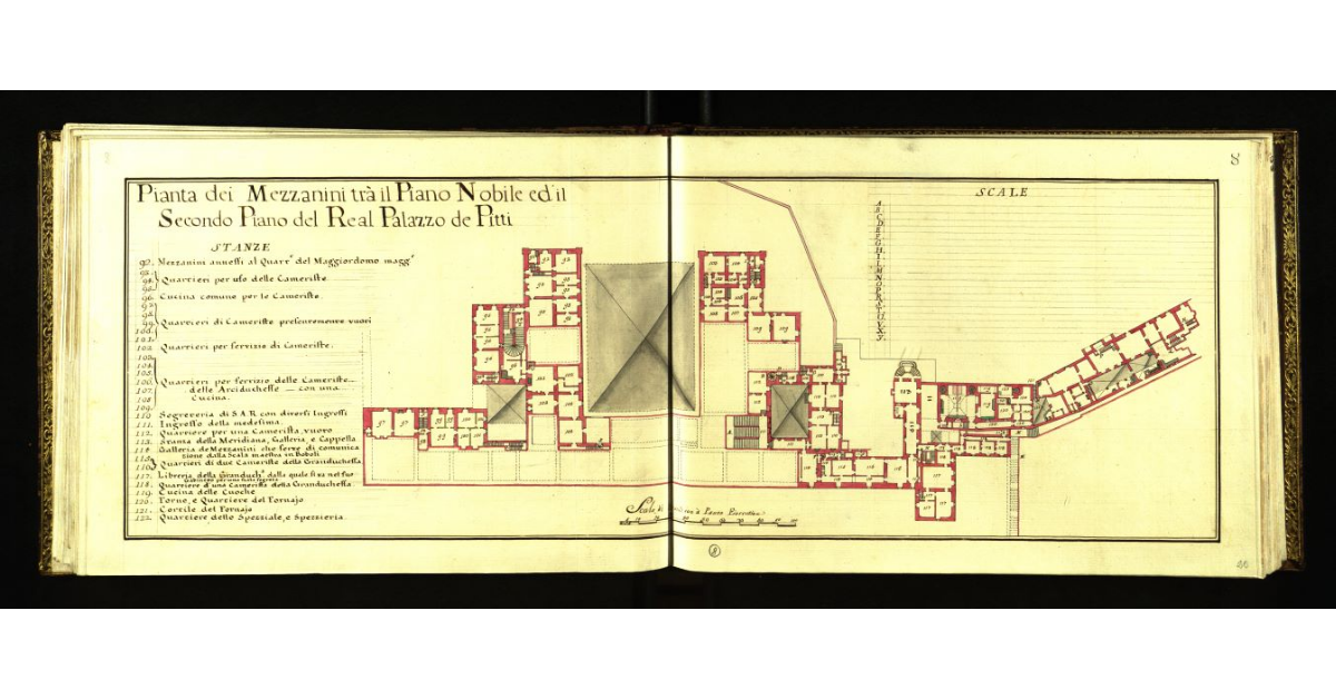 Pianta dei mezzanini tra il piano nobile e il secondo piano del Real Palazzo de Pitti [a Firenze]