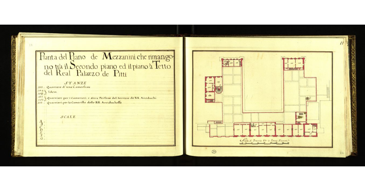 Pianta dei mezzanini che rimangono tra il secondo piano e il piano a tetto del Real Palazzo de Pitti [a Firenze]