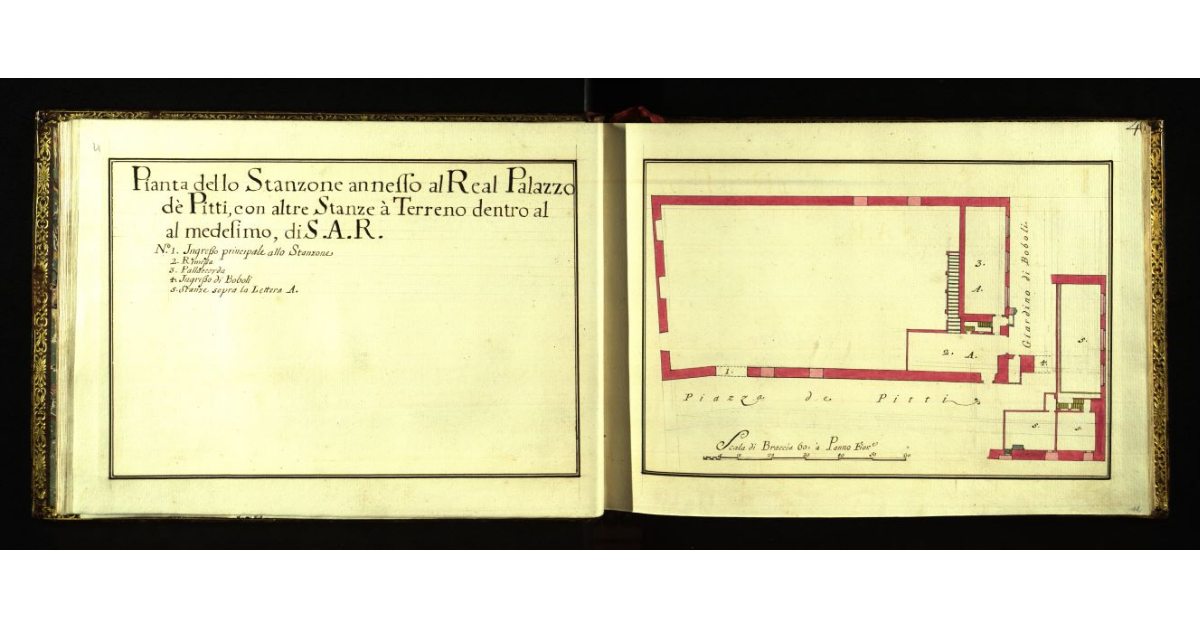 Pianta dello stanzone annesso al Real Palazzo de Pitti, con altre stanze al terreno dentro al medesimo, di S.A.R. [a Firenze]
