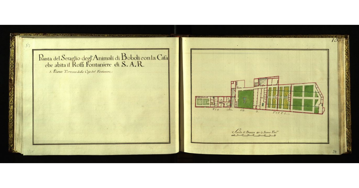 Pianta del seraglio degl'animali di Boboli con la casa che abita il Rossi fontaniere di S.A.R. [a Firenze]