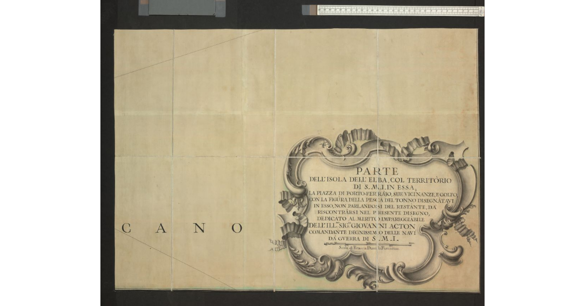 Parte dell’Isola d’Elba, col Territorio di S.M.I. in essa, la Piazza di Porto Ferrajo, sue vicinanze, e golfo, con la figura della pesca del tonno disegnatavi in esso