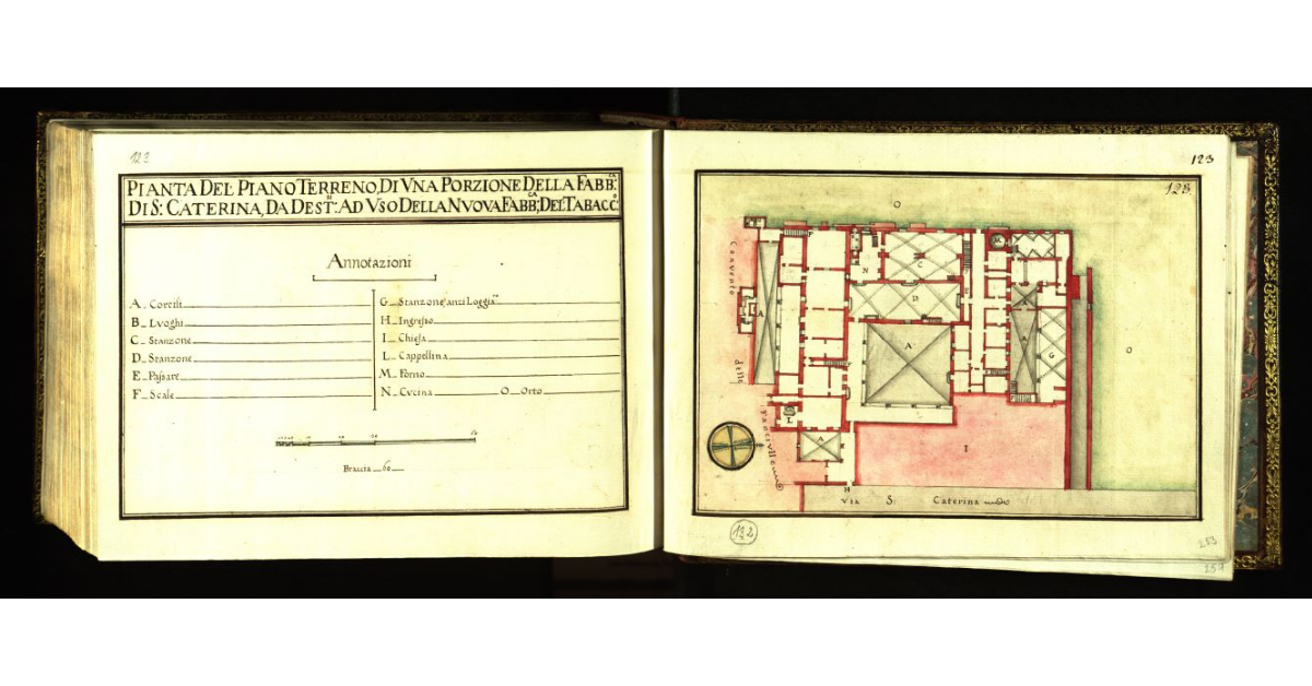 Pianta del piano terreno, di una porzione della Fabbrica di S. Caterina da destra, ad uso della nuova Fabbrica del Tabacco