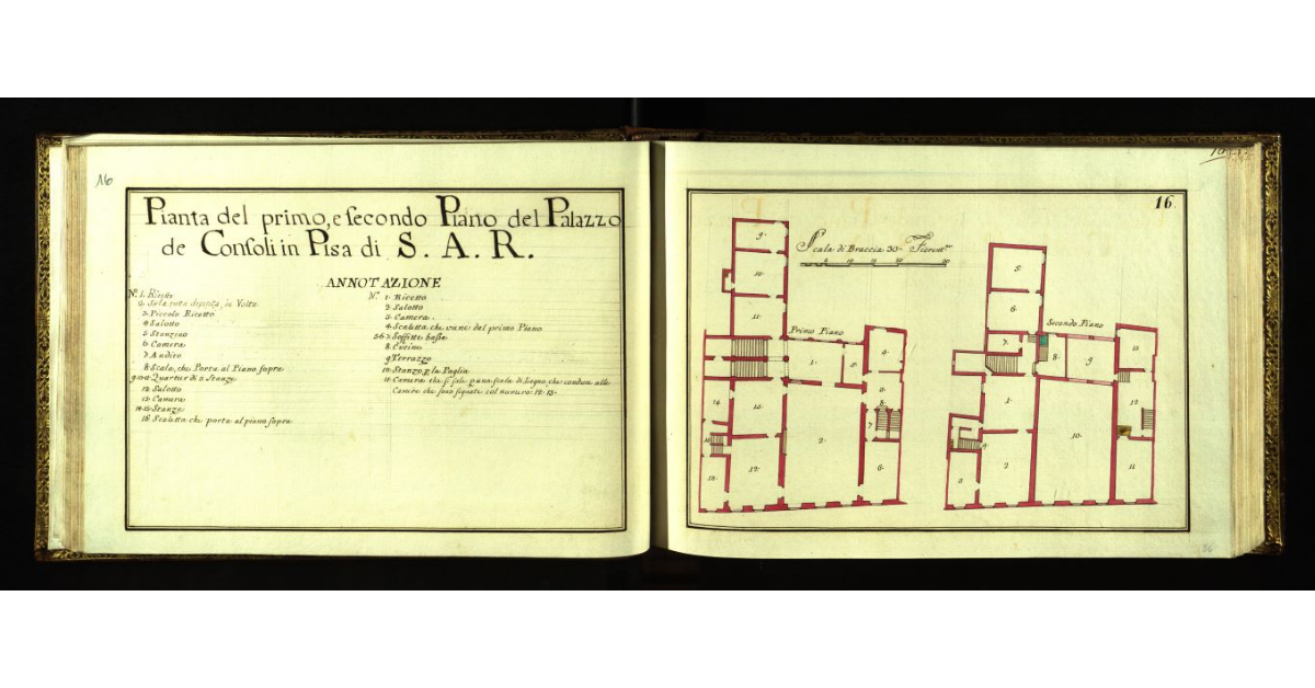 Pianta del primo e secondo piano del Palazzo de Consoli in Pisa di S.A.R