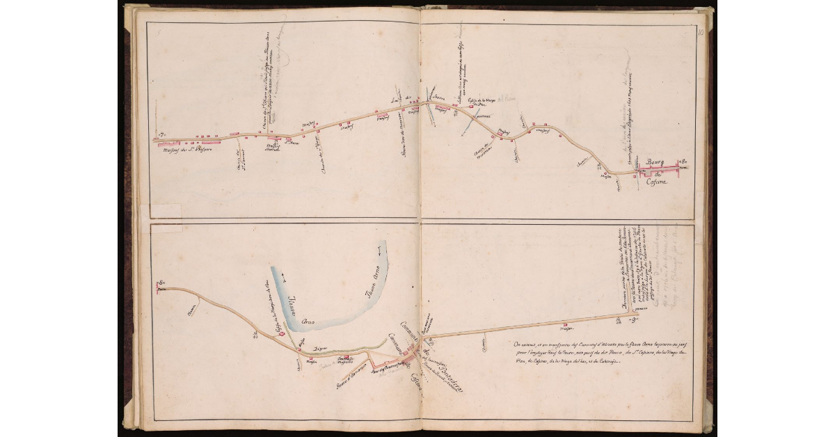 [Route de Livourne à Ancone par Pise, Florence, Arezzo etc. depuis Livourne passant par Pise jusqu'à la limite commune des Departements de la Mediterranée et de l'Arne au Pont d'Elsa - Tratto IV]