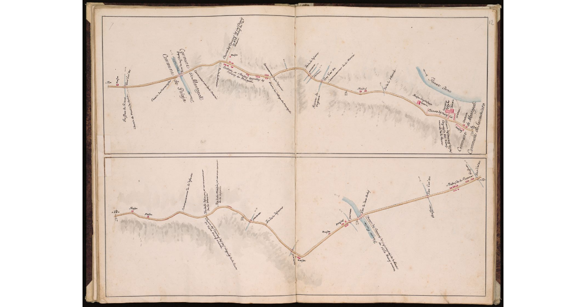 [Route de Livourne à Ancone par Pise, Florence, Arezzo etc. depuis Livourne passant par Pise jusqu'à la limite commune des Departements de la Mediterranée et de l'Arne au Pont d'Elsa - Tratto VI]