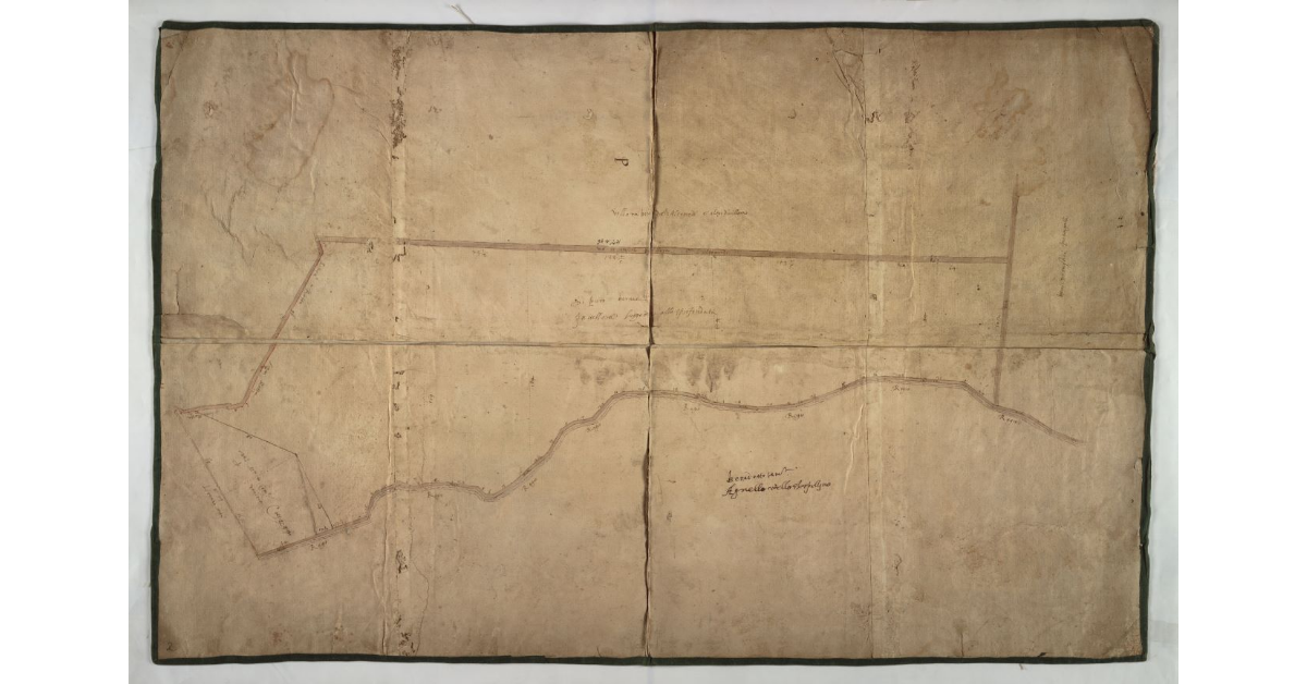 [Disegno di alcuni beni in Villora di Compito fra il Rogio e la Via]