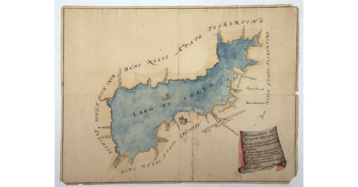 [Cartone e relazione del lago di Sesto o Bientina fatto dai bientinesi in quel luogo]