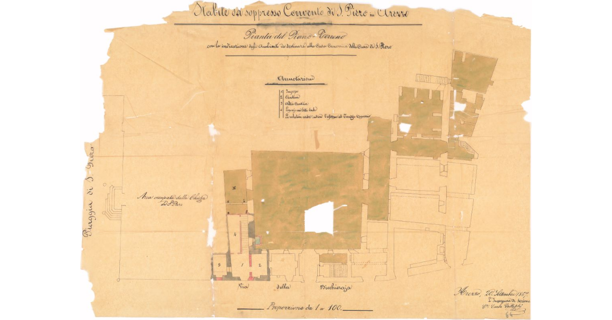 [Pianta del piano terreno dello stabile del soppresso convento di S. Piero ad Arezzo]