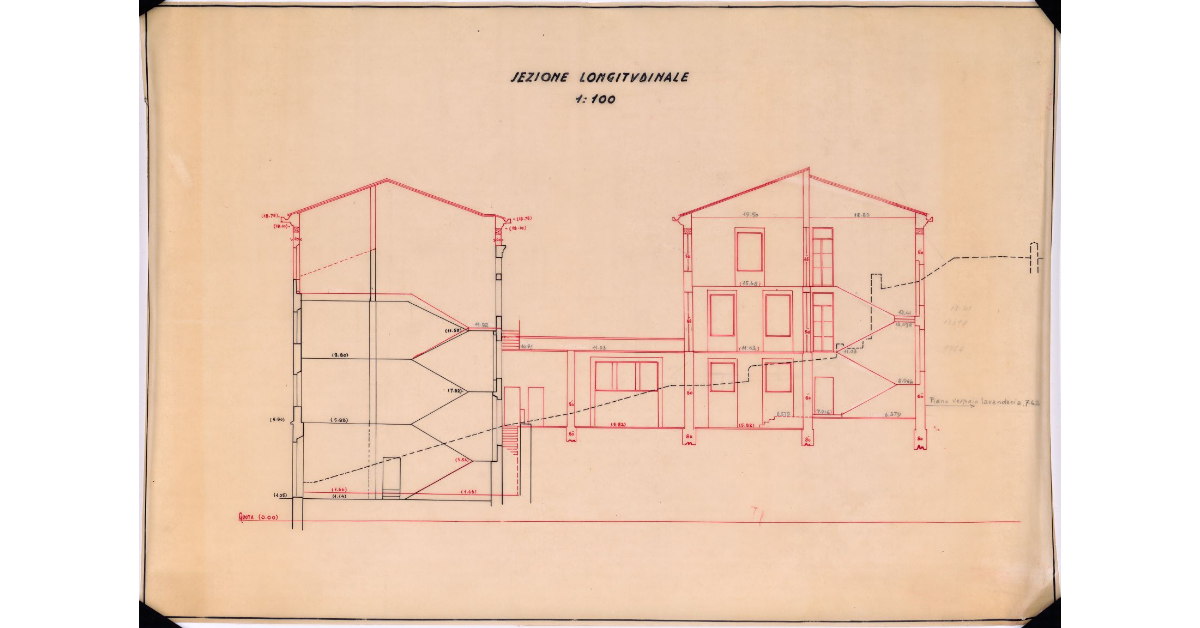 [Sezione longitudinale dell'edificio del collegio G.I.L.E. di Cortona]