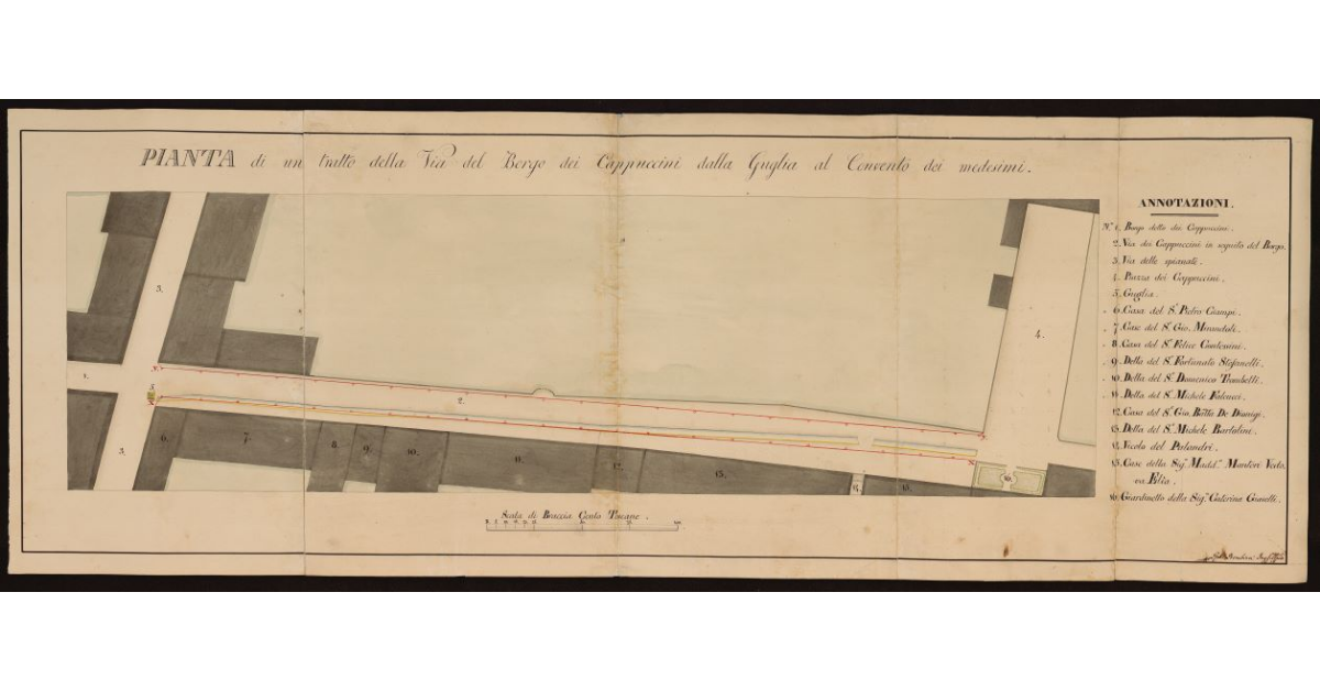 Pianta di un tratto della Via del Borgo dei Cappuccini dalla Guglia al Convento dei medesimi [a Livorno]