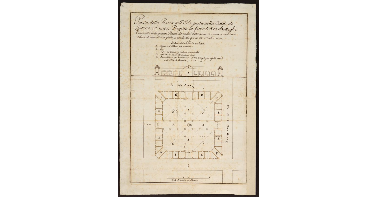Pianta della Piazza dell'Erbe, posta nella città di Livorno, col nuovo progetto da farsi di N° 32 botteghe