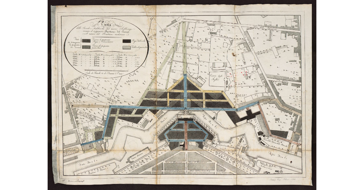 Pianta delle Strade e Fabbriche del nuovo Subborgo avanti il soppresso Bastione del Casone e nell'interno del Bastione medesimo [a Livorno]