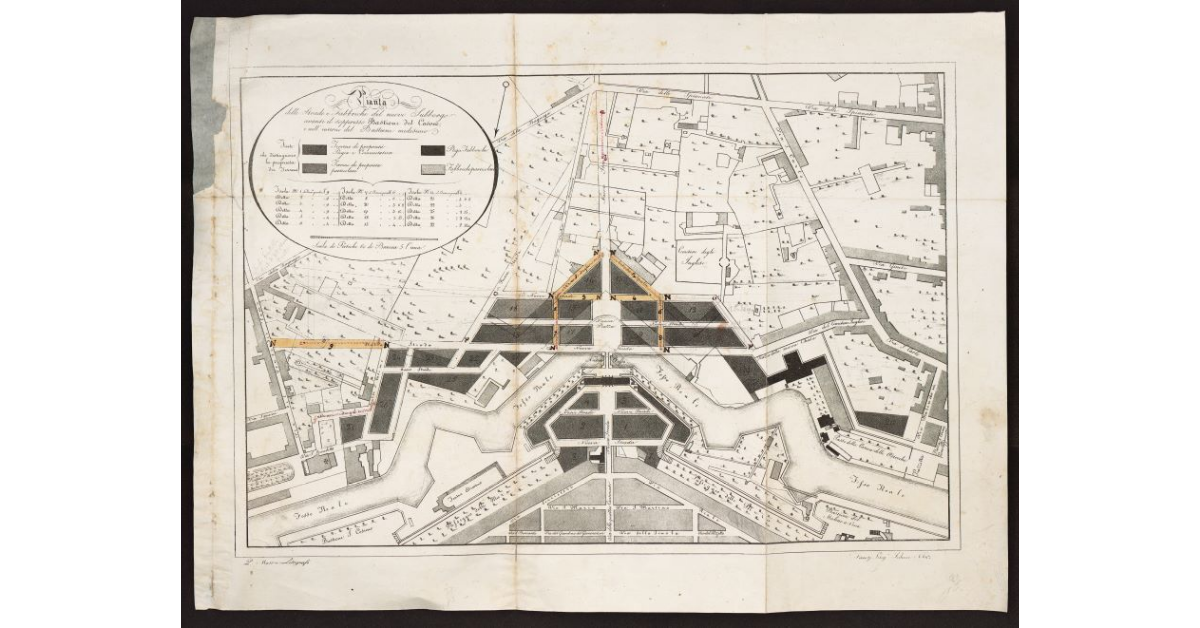 Pianta delle Strade e Fabbriche del nuovo Subborgo avanti il soppresso Bastione del Casone e nell'interno del Bastione medesimo [a Livorno]