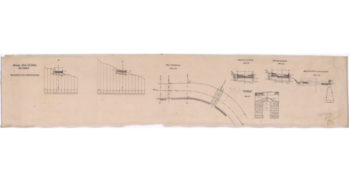 Strada Stia-S. Sofia. Tratto Colabucci. Tipi dei ponticelli e muro di sostegno fra le sez.ni 62-67