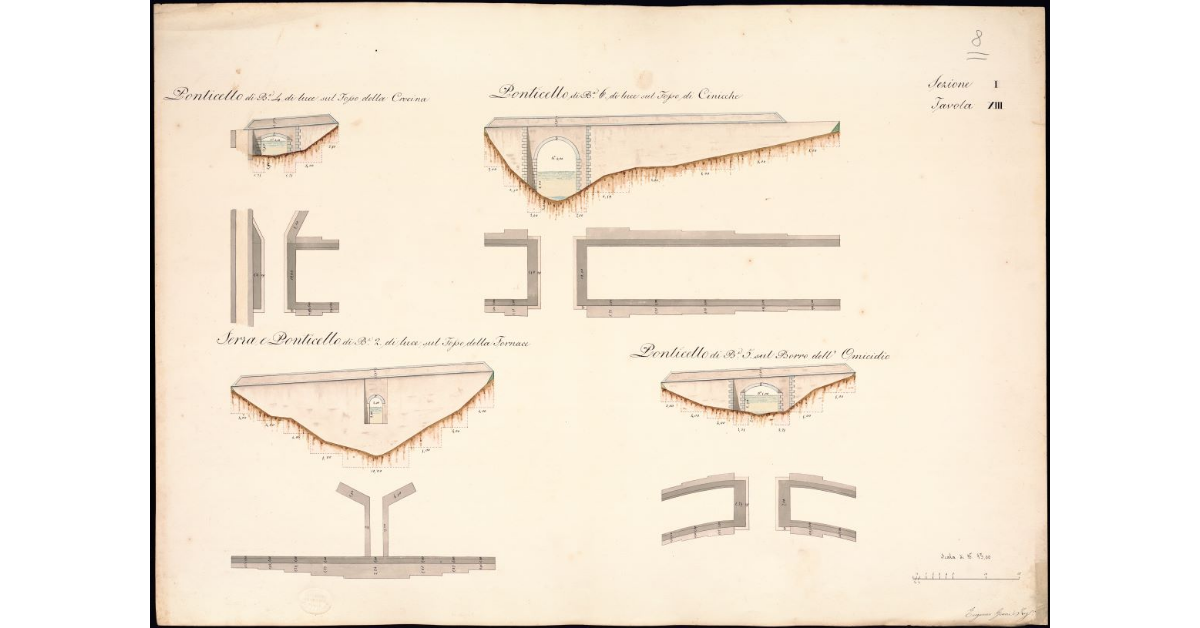 Sezione I. Tavola XIII. Piante e alzati dei ponticelli