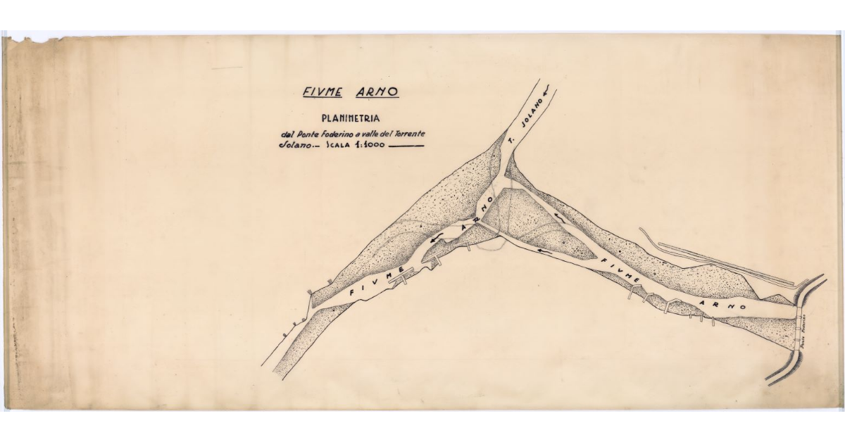 Fiume Arno. Planimetria dal Ponte Foderino a valle del Torrente Solano