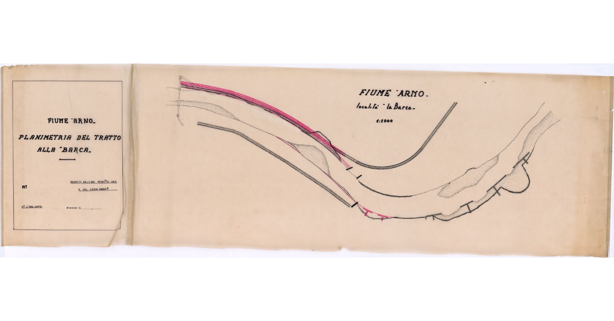 Fiume Arno. Planimetria del tratto alla Barca