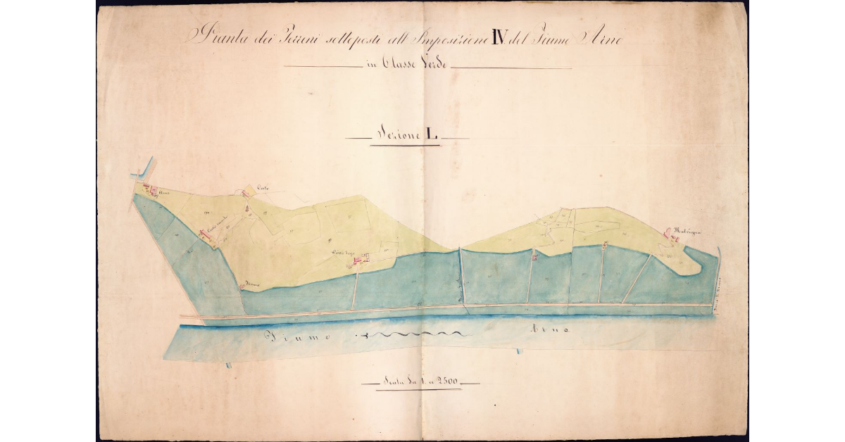 Pianta dei terreni sottoposti all’imposizione IV del fiume Arno in classe verde . Sezione L