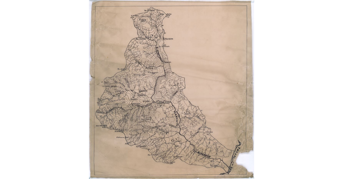 [Affluenti del fiume Tevere: torrente Singerna, dalla sorgente al suo sbocco nel fiume Tevere. Pianta]